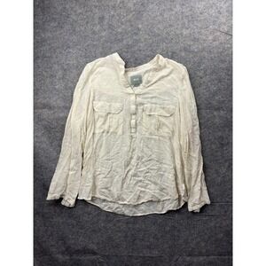 Maeve Women's Size 12 Polka Dot Henley Blouse Sheer Boho Beach Coastal Grandma